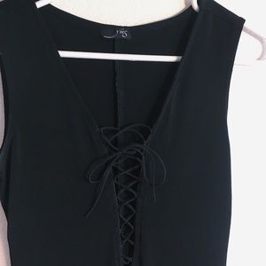 Black Lace Up Front Mini Dress